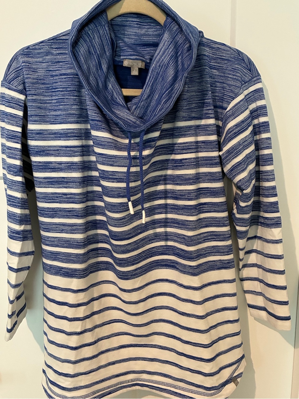 Talbots Navy and White Striped Cowl-Neck Pullover